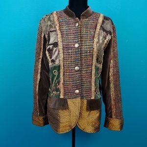 🌠 🍀 FLASHBACK COUTURE Romantic Patchwork Metallic Velvet Military Jacket